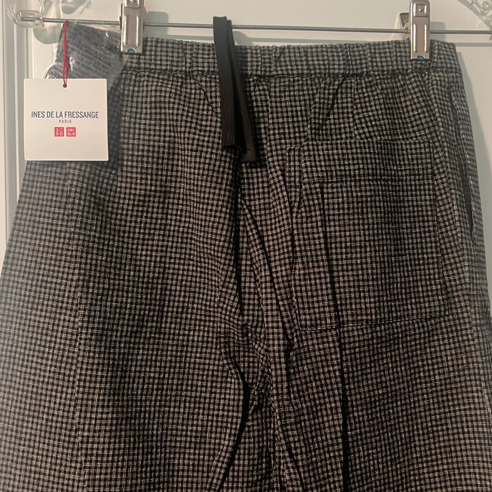 NWT Uniqlo Black Plaid Check Easy Pants Cotton Linen XS Ines De La Fressange - Picture 5 of 6